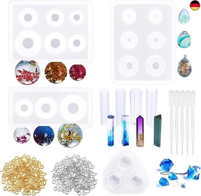 Woohome Gießform Resin Form, 8 Stück Schmuck Silikonform Ei Sternenhimmel Kugel 