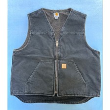 Vintage Carhartt V26 BLK Sherpa Lined Duck Canvas Work Vest Faded Black Men's XL