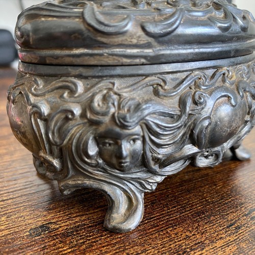 Antique French Art Nouveau Woman Silver Coated Jewelry Box Trinket Casket Box - Picture 14 of 14
