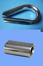 6 Stainless Steel T316 Sleeves & 2 Stainless Steel Thimble for 1/8" Cable