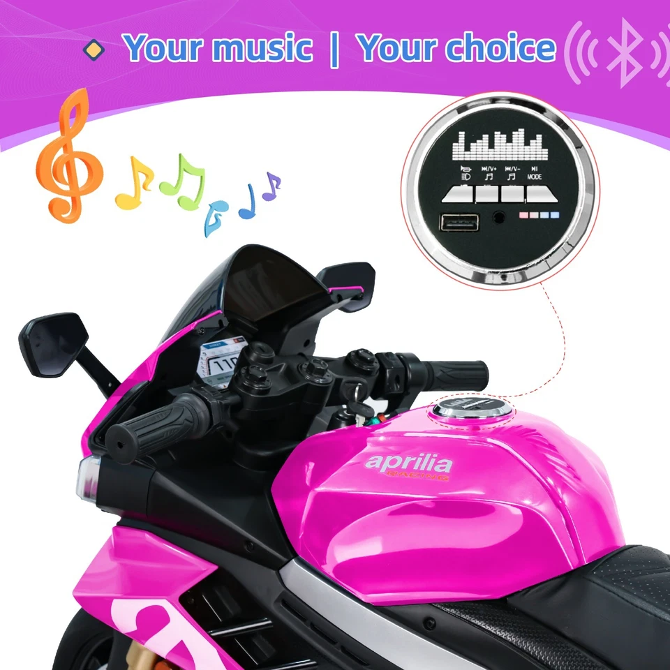 Детский электрический мотоцикл Aprilia 24 В 6 миль/ч игрушка для езды на грязевом велосипеде Bluetooth музыка - Изображение 3 из 4