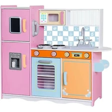 Lil' Jumbl Colorful Kids Kitchen Set, Toddlers Pretend Wooden Kitchen |2924
