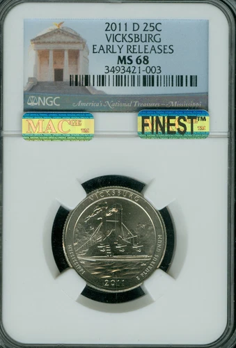 2011 D VICKSBURG PARKS QUARTER NGC MS68 PQ MAC FINEST GRADE MAC SPOTLESS . 