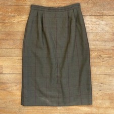 Vintage Olive Green Plaid Skirt Size XS 25" Waist 1980s Straight Cut Pockets