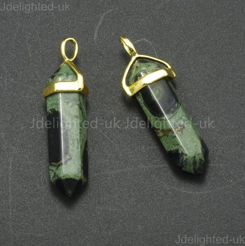 Natural Gemstone Hexagonal Point Reiki Chakra Pendant Real Leather Necklace Gold - Picture 25 of 41