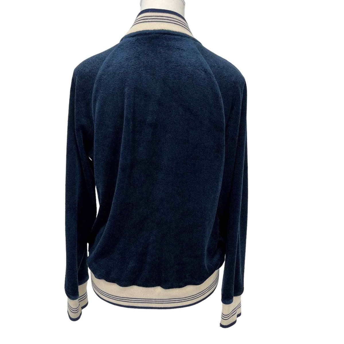 Vintage 70's Track Jacket Terry Cloth Velour Full Zip Navy Stripe