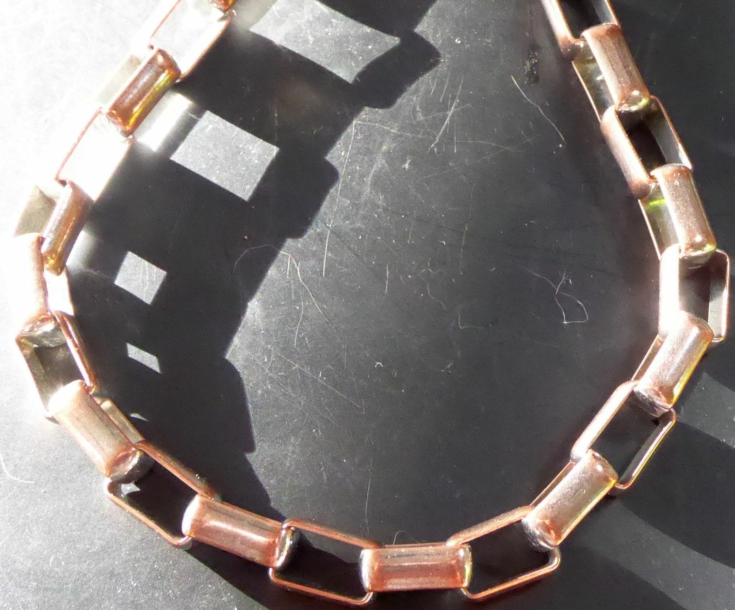 Long Rectangular Chain Necklace Silver Tone & Cop… - image 2