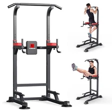Power Tower Dip Station & Pull-Up Bar, Adjustable Height, 450LBS Load, Home Gym