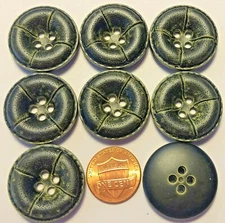 8 Concave Very Dark Muted Green Leather Look ALL PLASTIC Buttons 1" 26mm 10279