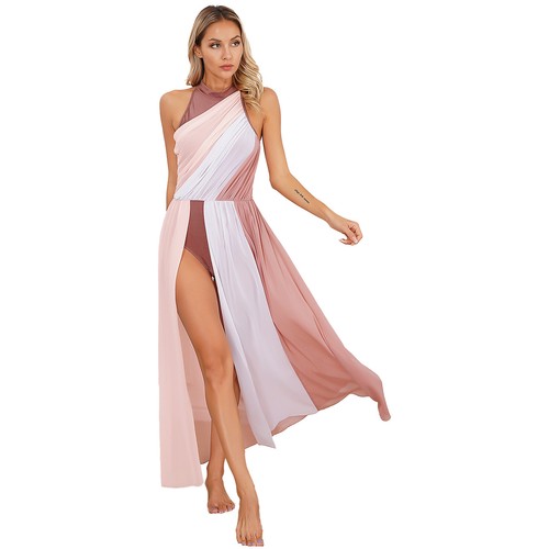 DE Damen Lyrisch Tanzkleid Ballettkleid Eiskunstlauf mit Asymmetrisch Rock - Bild 13 von 60