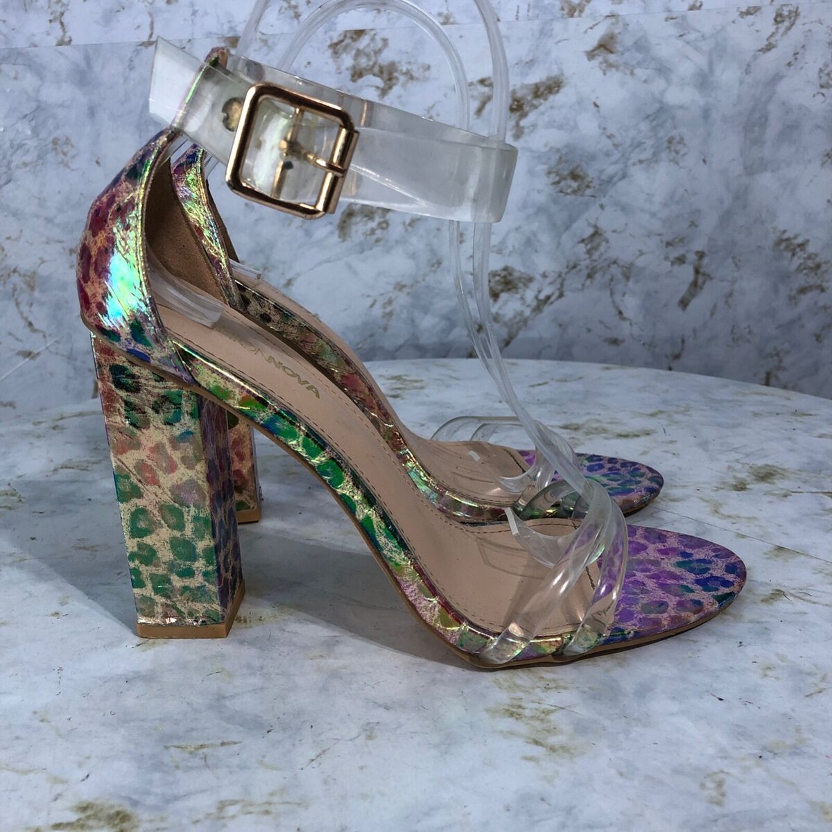 Fashion Nova Womens Size 7.5M Shoes Clear Colorful Pump Open Fashion Nova Womens Size 7.5M Shoes Clear Colorful Pump Open