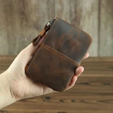 Crazy Horse Genuine Leather Men's Billfold Wallet Vintage ID Card Holder US #F