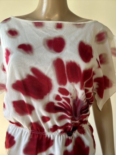 Blusa forrada de Kenneth Cole roja y blanca abstracta floral talla M - Imagen 2 de 15