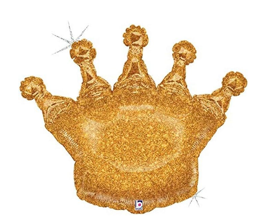 36" Gold Crown Glitter Holographic Balloon - Birthday Bachelorette Princess - 第 1/1 張圖片