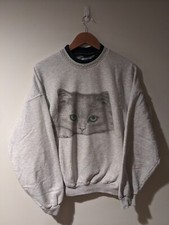 Vintage 90s Cat Persian Animal Nature Paw Gray X-Large Sweatshirt
