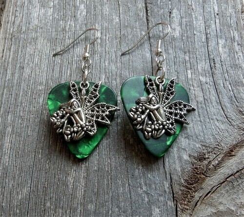 Fairy Sitting Down Charm Guitar Pick Earrings - Pick Your Color - Picture 7 of 12