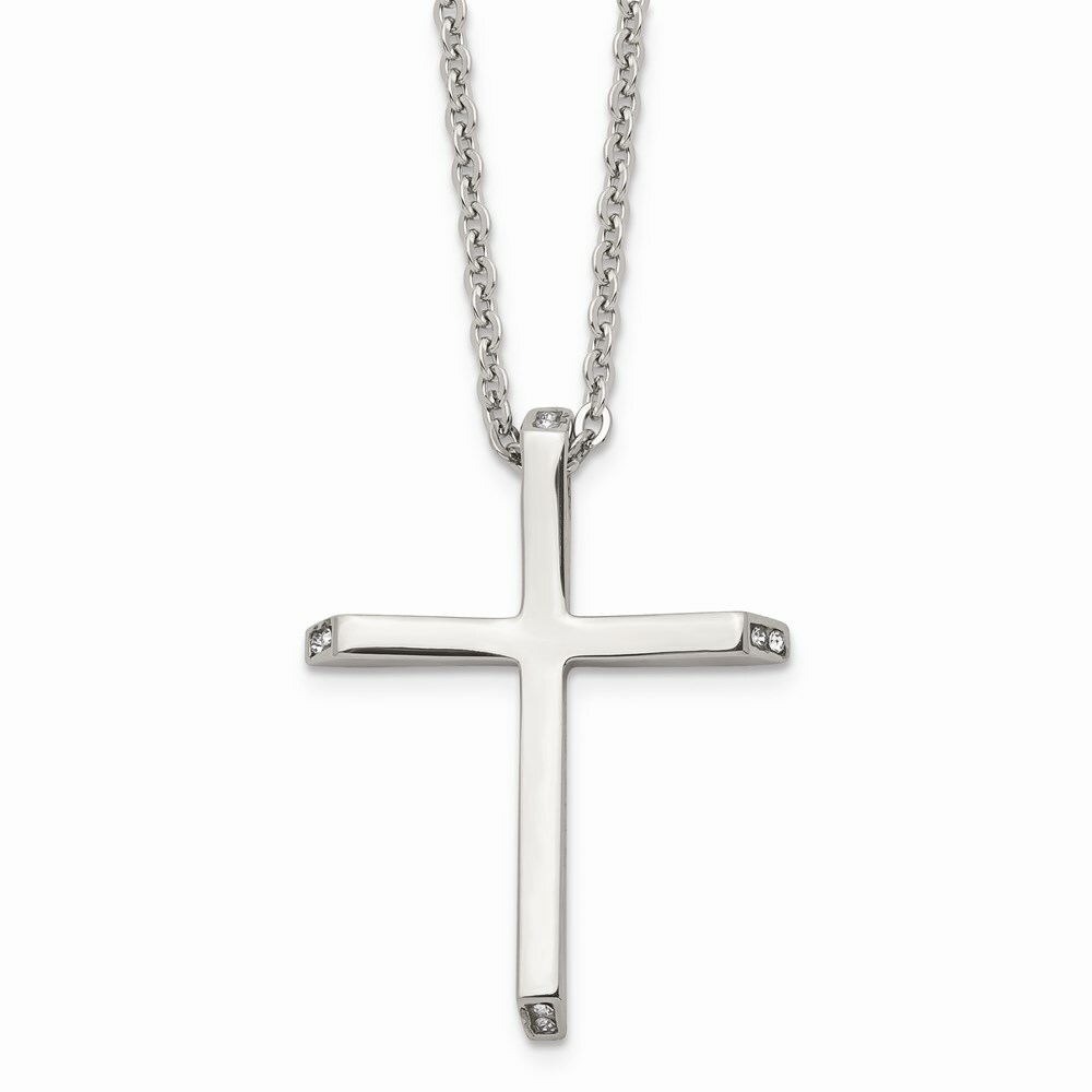 Stainless Steel Cubic Zirconia Cross Pendant Necklace