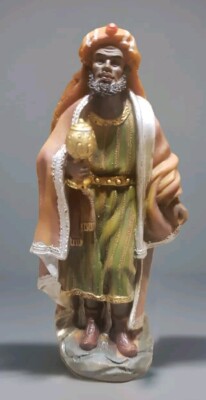 Vtg Nativity Wiseman King Black Large Plaster Chalkware Christmas 4.75'' 