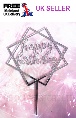 New Happy Birthday Cake Topper Love Acrylic Decoration Gold Silver Black Pink - Picture 38 of 86