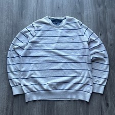 Tommy Hilfiger Mens Striped Crewneck Sweater XXL Beige Navy Blue Logo Casual