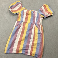 American Eagle Dress Womens Medium Multi Color Stripe Cotton Linen Smocked Mini
