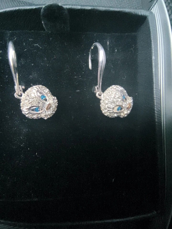 罕见 Danbury Mint 施华洛世奇水晶 Tweety 鸟银色耳环 18K 镀金  — 第 3/4 张图片