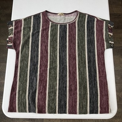 Lavish Top Womens 3XL XXL Short Sleeves with Eyelet Detail Multicolor Striped