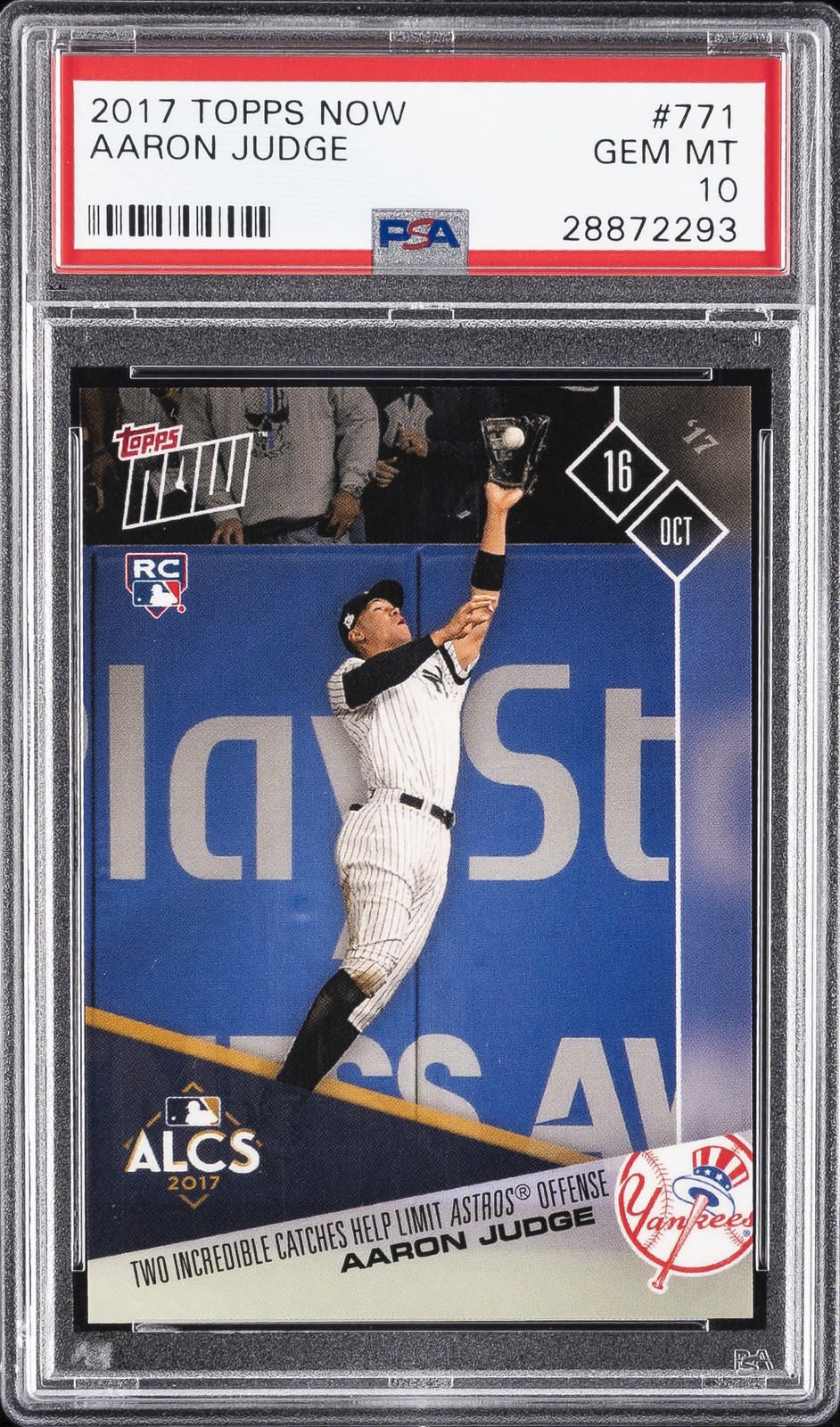 2017 TOPPS NOW #771 AARON JUDGE PSA 10