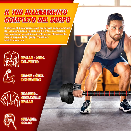 Set Di Manubri 2 in 1 15-40Kg | Set Di Manubri Regolabili | Manubri Corti E Lung - Foto 6 di 12