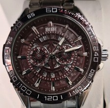 BIBI Luxury Men's Quartz Chronograph Watch Brown Dial Silver Bracelet Brand New 