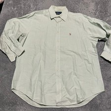 Ralph Lauren Shirt Mens 17 Green Striped Dress Long Sleeve Button Pony
