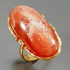 Handmade 34 ct Natural Sunstone Ring 925 Sterling Silver Size 7 /R437623