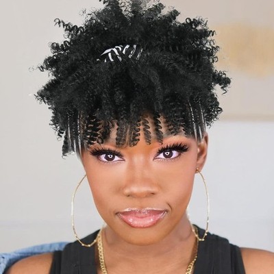 Afro Curly Short Synthetic Wig With Headband for Black Women Daily Use