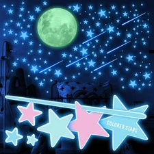 Glow in The Dark Stars and Moon for Ceiling, Luminous Wall Decal, Wall Decor,...