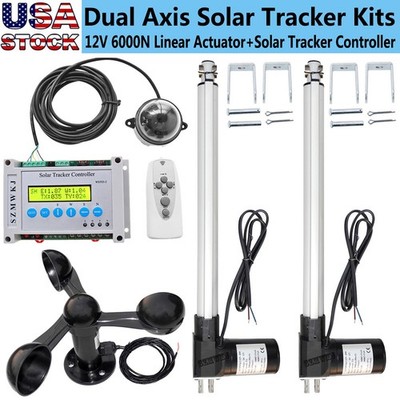 12V DC Solar Tracker Dual Axis W/ 6000N 18'' Linear Actuator W/ Wind Speed Sensor