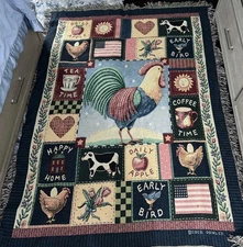 Coco Dowley Prmitive, Farm, Country, American,  Chicken/cow Print Woven Blanket