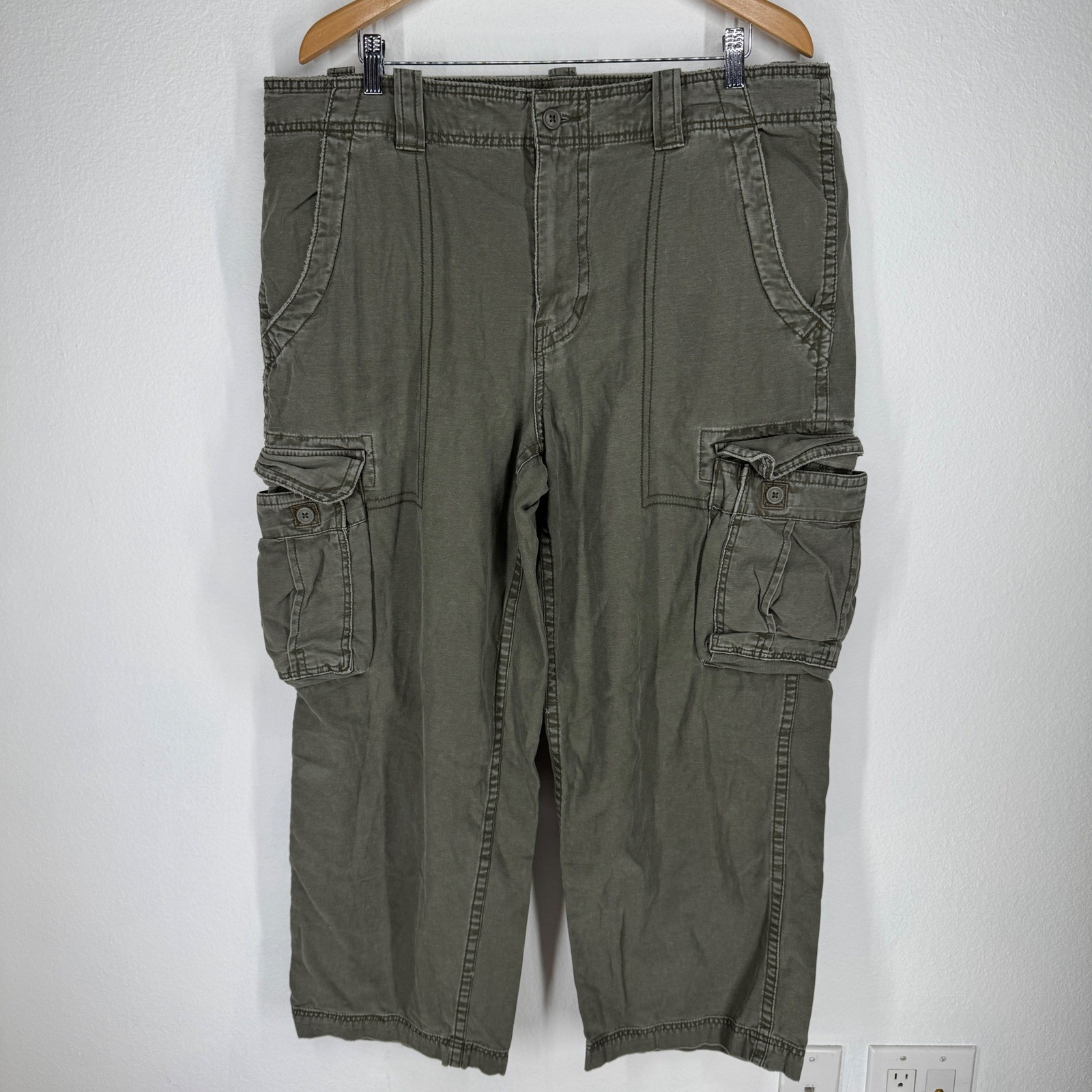 Vintage Mossimo Y2K Cargo Pants Army Green Cotton 38x30 Relaxed Utility Heavy