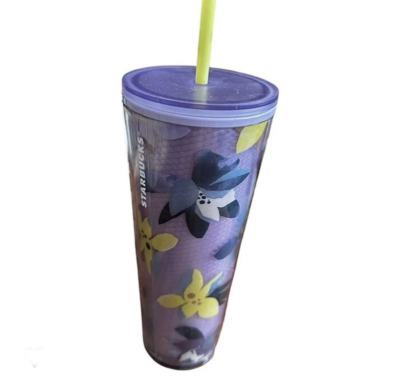 New Starbucks 2023 Winter Magnolia Flower Mesh Purple Lavender Cup Tumbler
