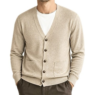 Vintage Saddlebred Cardigan Mens 90s Tan Knit Grunge Kurt Cobain Sweater - M