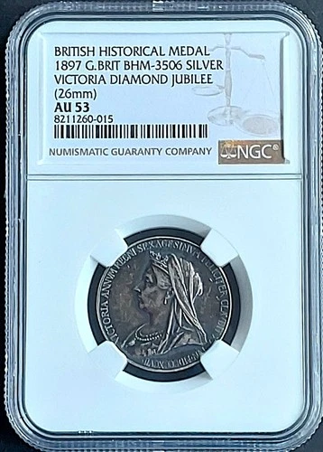 1897 Great Britain Victoria silver medal, NGC AU 53         #2009, # 65-19