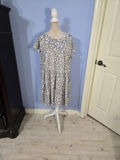 Entro 1x Gray Animal Print Babydoll Dress Women’s Plus Tiered Ruffle Sleeve