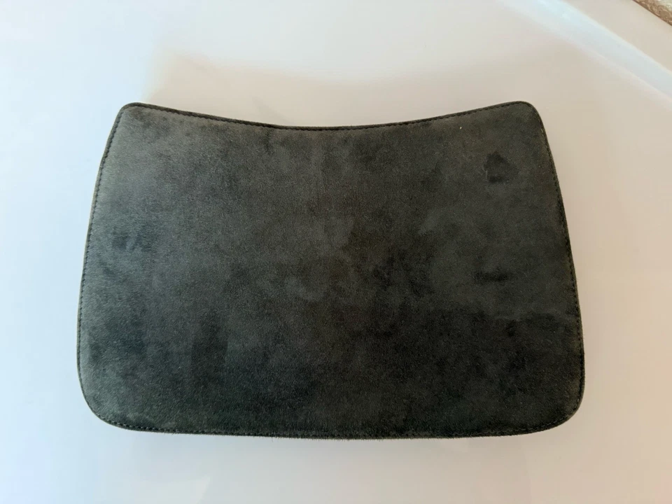 Jacques Vert Dark Green Suede Clutch Bag Purse Pink Leather Trim Snap Closure - Image 2 of 4