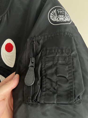 A Bathing Ape BAPE Nylon MA-1 Shark Embroidered Bomber Jacket In Black Size L - Picture 8 of 11
