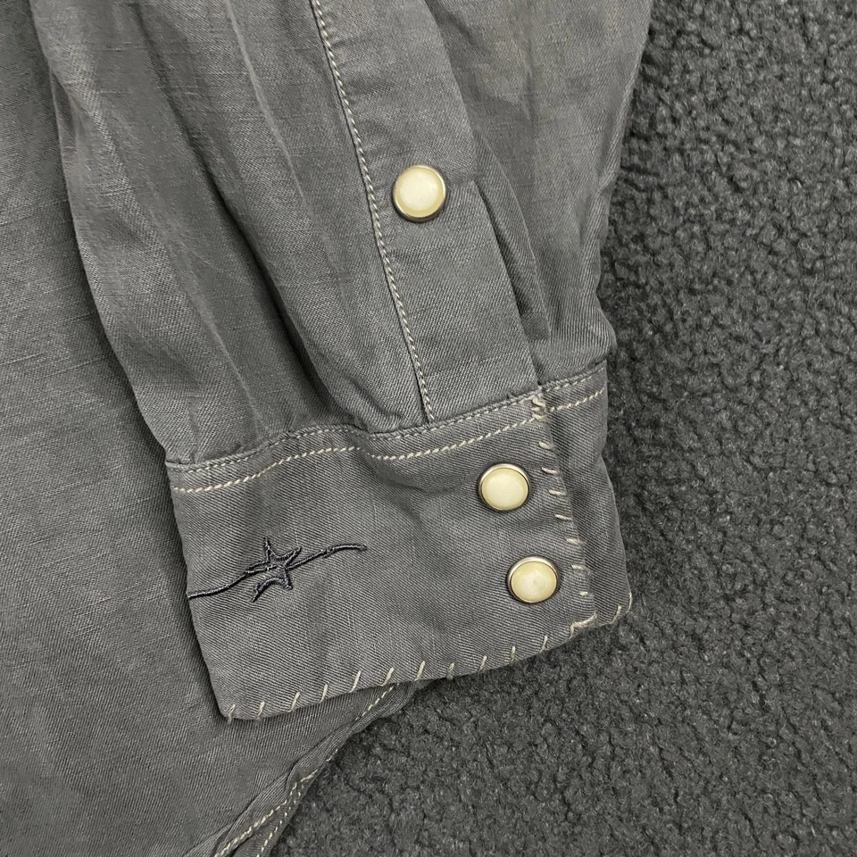 Ryan Michael Shirt Mens Large Western Pearl Snap Silk Linen Long Sleeve Stitch - Image 4 of 4