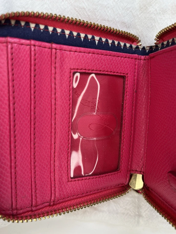 Cartera Vera Bradley Cuero Rosa Caliente Doble Plegable Cremallera Alrededor 4.25 In Cuadrada Foto 4 de 4