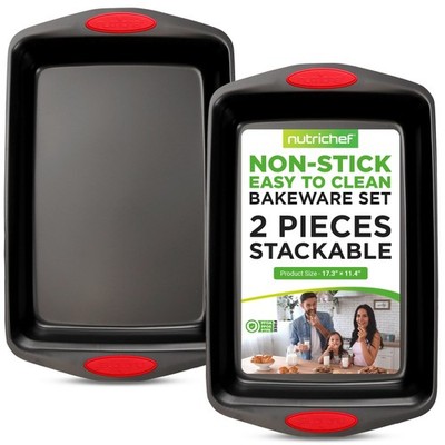 NutriChef 2-Piece Nonstick Baking Pan Set   Carbon Steel One Size, Black 