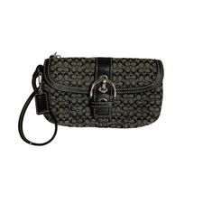 COACH Soho Mini Signature C Black Jacquard Canvas Leather Wristlet EUC Charm