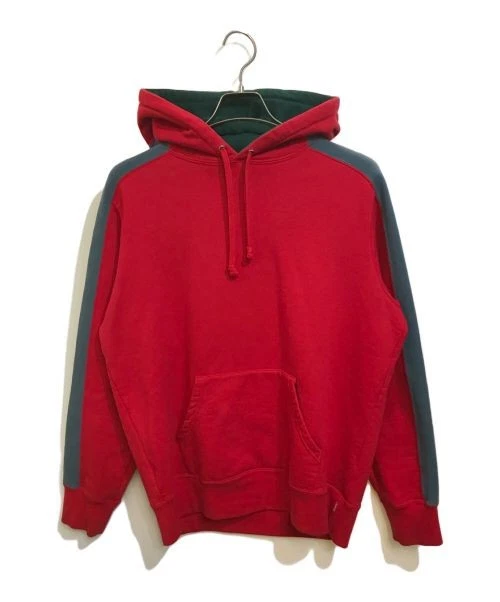Sweat à capuche homme Supreme bicolore logo brodé rouge et gris