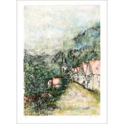 GANTNER Bernard - Original Lithographie ''Die Dorfkirche'' 65x48cm