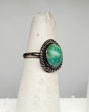 Green/Blue Raised Dome Turquoise Ring Size 5.5 Sterling Silver. 3.7g Native OLD